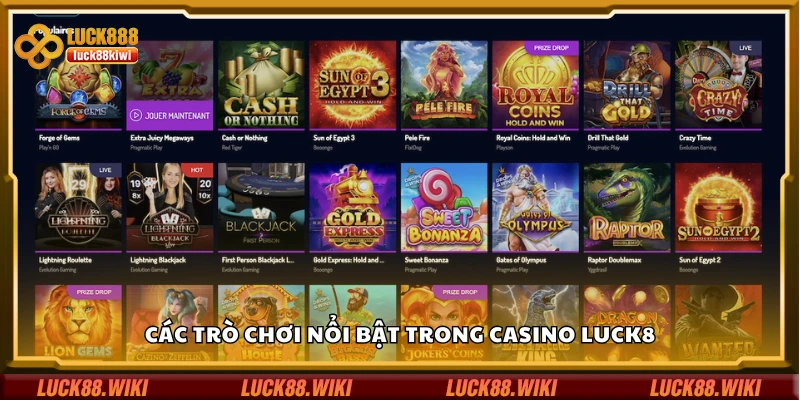Kho trò chơi nổi bật trong casino Luck8